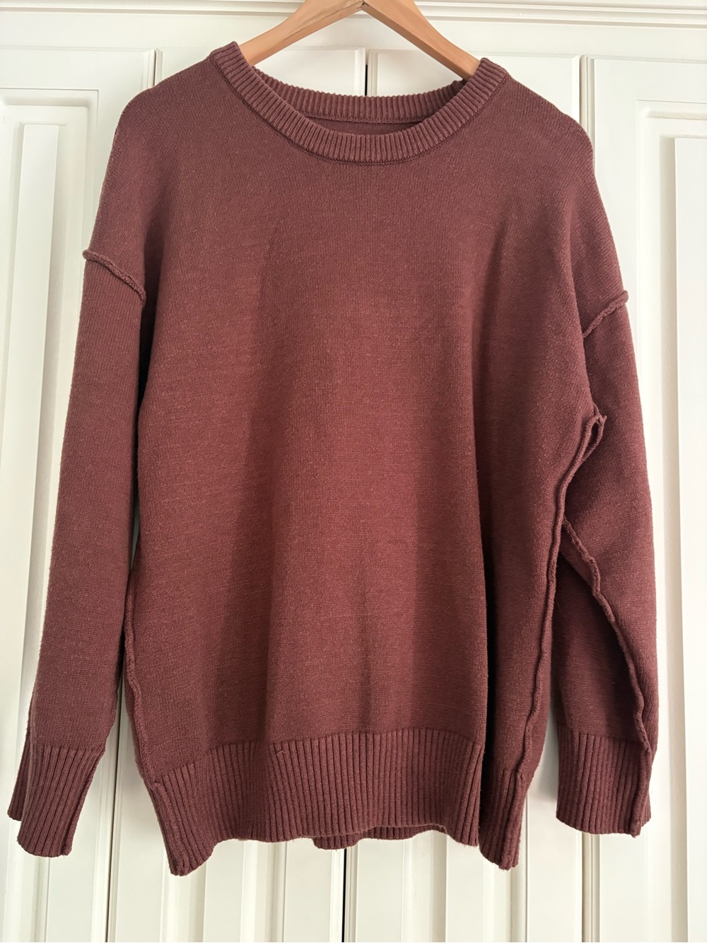 HALARA Brown‎ Inside-Out Crewneck Long Sleeved Dropped Shoulder Sweater Preppy M